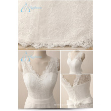Simple White Satin Lace V-Neck Summer Wedding Dresses